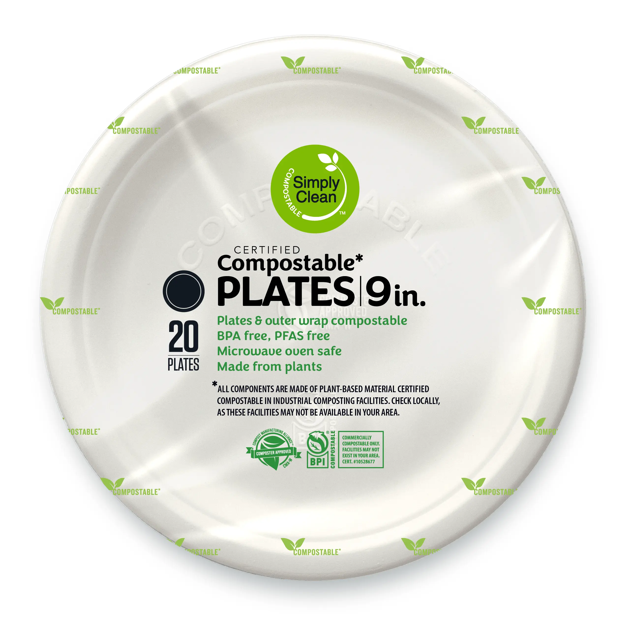 Shop 9-inch compostable plates, made from plant-based materials. Certified compostable, BPA-free, and PFAS-free. Full case of 240. Microwave and freezer safe.