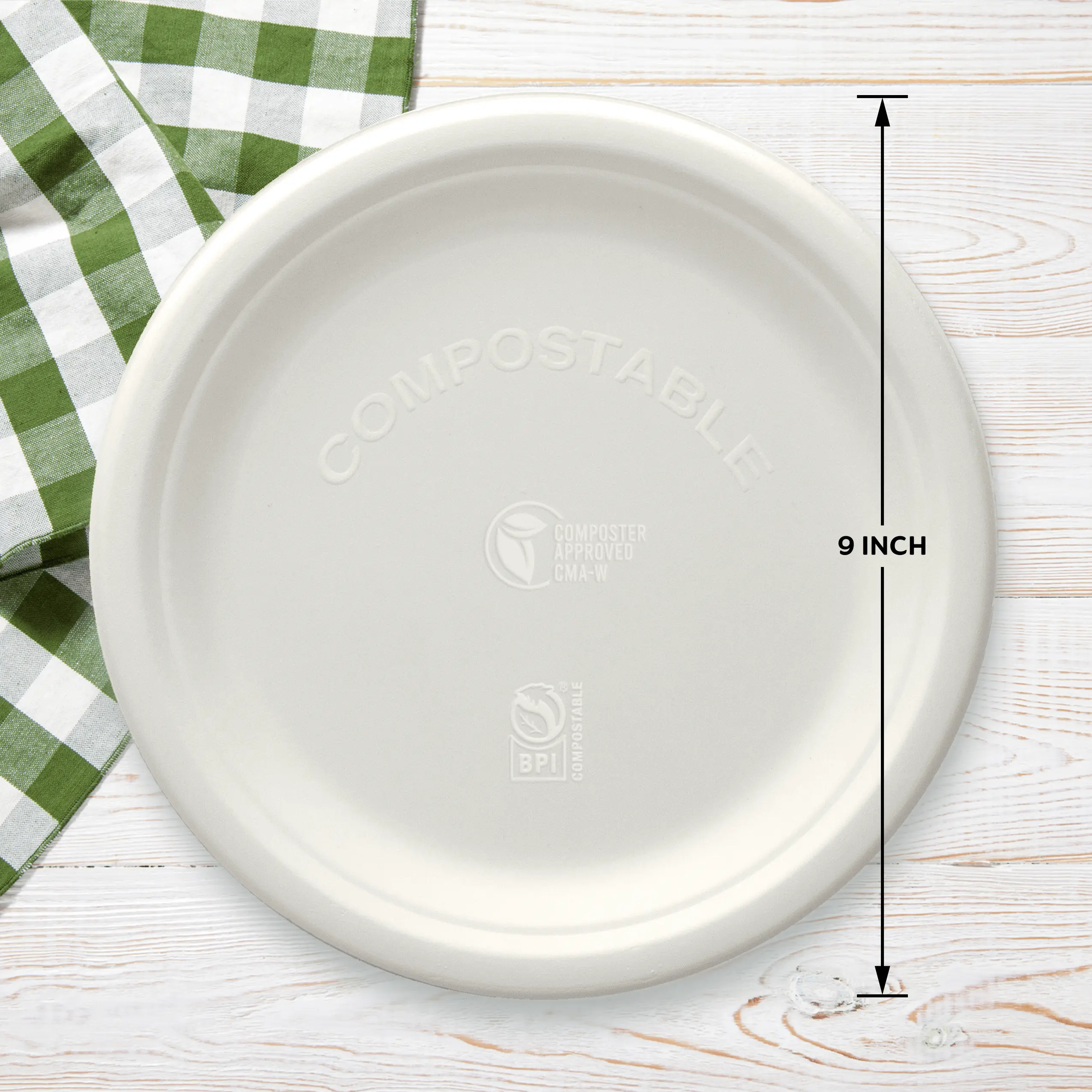 Shop 9-inch compostable plates, made from plant-based materials. Certified compostable, BPA-free, and PFAS-free. Full case of 240. Microwave and freezer safe.