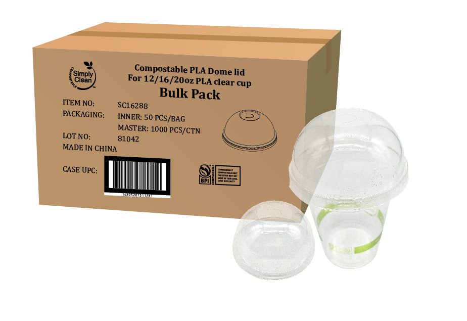 Compostable PLA Dome Lids (1,000 Count)