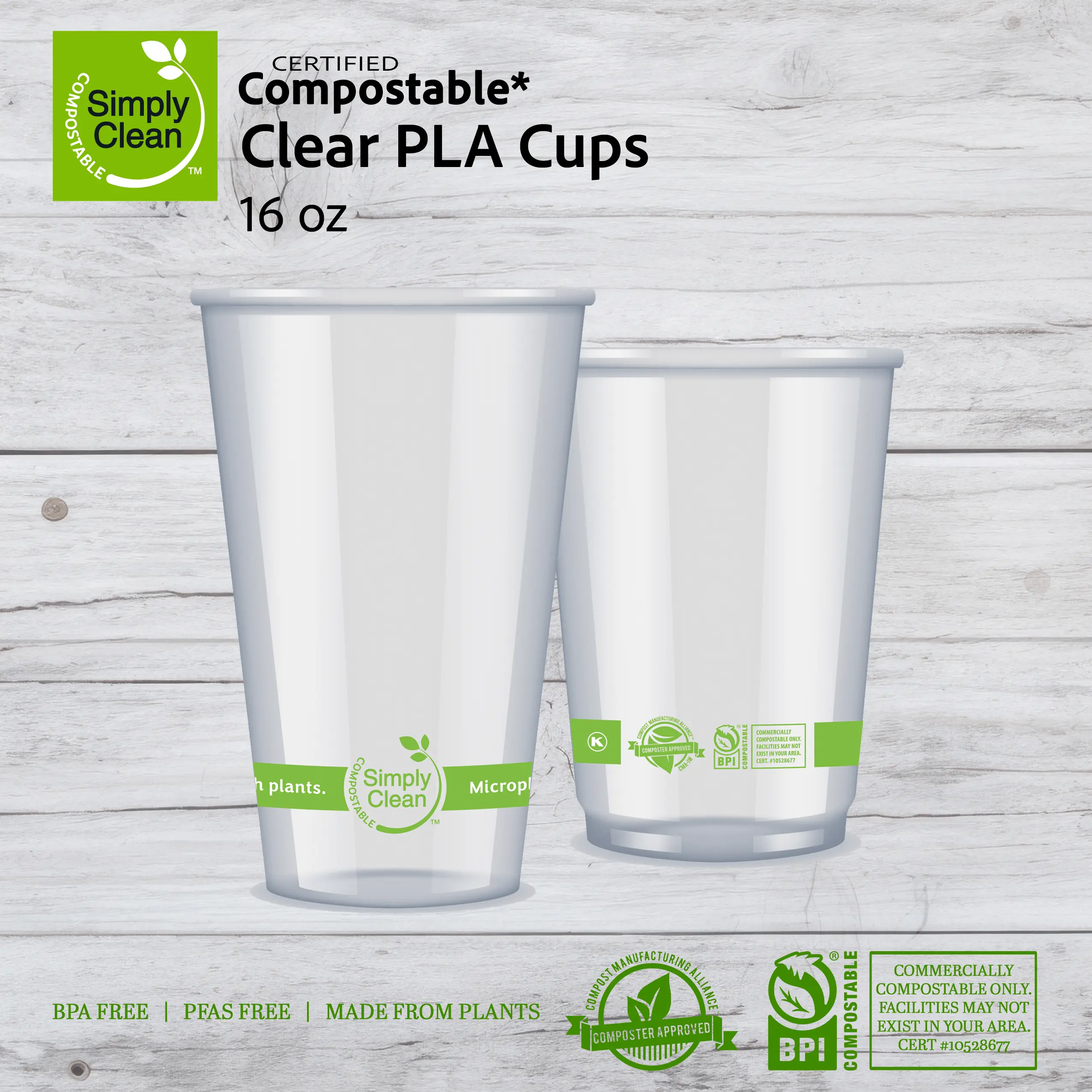 16 oz Compostable PLA Cups (1,000 Count)