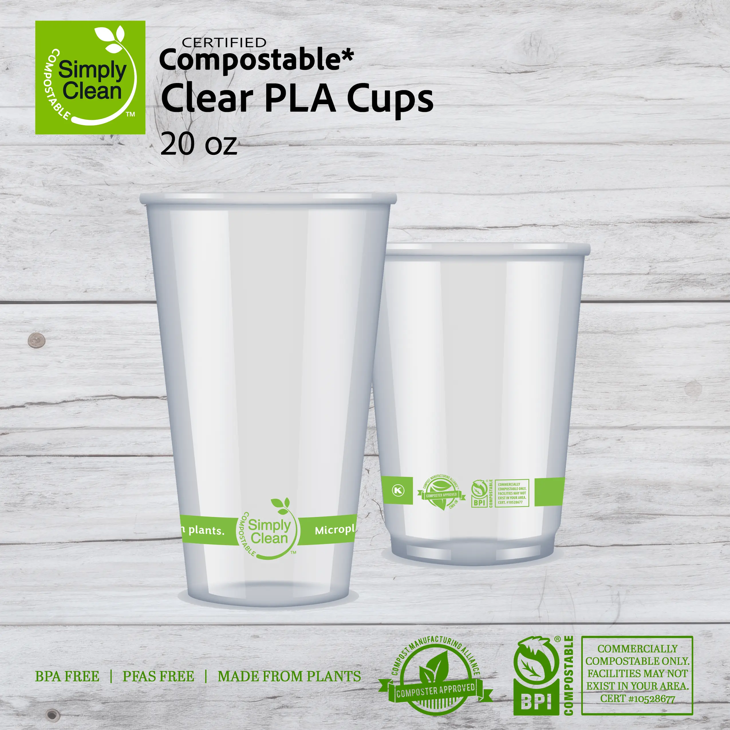 20 oz Compostable PLA Cups (1,000 Count)